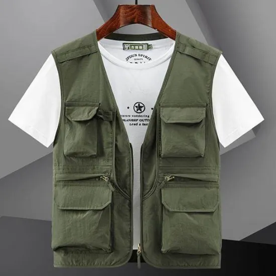OUKU Men's Fishing Vest Hiking Vest Top Outdoor Breathable Lightweight Multi Pockets Comfortable Black Blue Grey Fishing Climbing Camping / Hiking / Caving