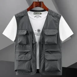OUKU Men's Fishing Vest Hiking Vest Top Outdoor Breathable Lightweight Multi Pockets Comfortable Black Blue Grey Fishing Climbing Camping / Hiking / Caving