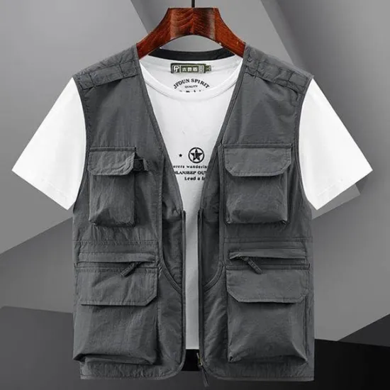 OUKU Men's Fishing Vest Hiking Vest Top Outdoor Breathable Lightweight Multi Pockets Comfortable Black Blue Grey Fishing Climbing Camping / Hiking / Caving