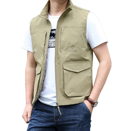 Outlet OUKU Men's Fishing Vest Hiking Vest Top Outdoor Breathable Water Resistant Zipper Pocket Multi Pockets Polyester Army Green Khaki Dark Blue Fishing Climbing