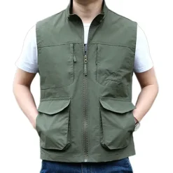 Outlet OUKU Men's Fishing Vest Hiking Vest Top Outdoor Breathable Water Resistant Zipper Pocket Multi Pockets Polyester Army Green Khaki Dark Blue Fishing Climbing