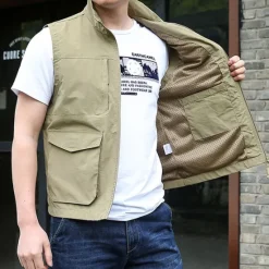 Outlet OUKU Men's Fishing Vest Hiking Vest Top Outdoor Breathable Water Resistant Zipper Pocket Multi Pockets Polyester Army Green Khaki Dark Blue Fishing Climbing