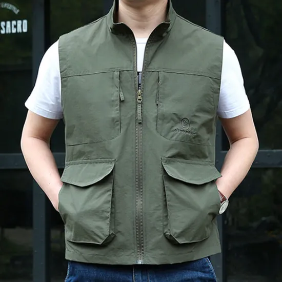 Outlet OUKU Men's Fishing Vest Hiking Vest Top Outdoor Breathable Water Resistant Zipper Pocket Multi Pockets Polyester Army Green Khaki Dark Blue Fishing Climbing