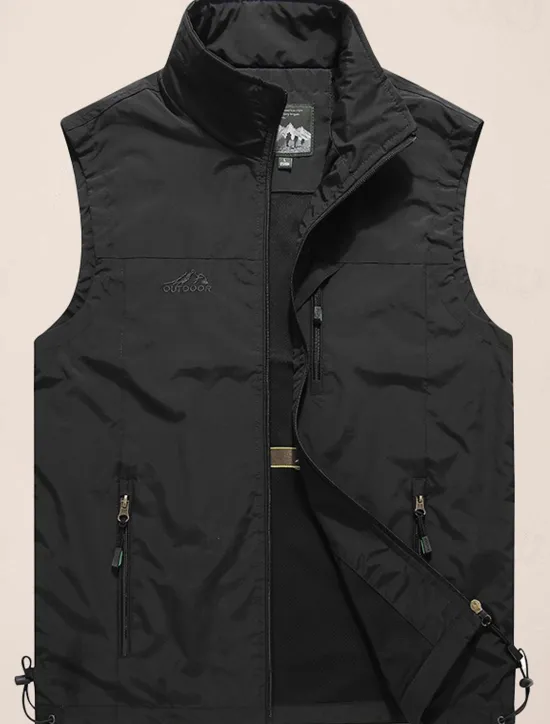 Clearance OUKU Men's Fishing Vest Sleeveless Vest Outdoor Casual Spring Fall Pocket Polyester Quick Dry Plain Zipper Stand Collar Black Army Green Blue Khaki Vest