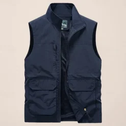 Outlet OUKU Men's Fishing Vest Sleeveless Vest Outdoor Modern Contemporary All Seasons Multi Pocket Chinlon Outdoor Solid / Plain Color Zipper Standing Collar Standard Fit Black ash-colored khaki Army Green Vest