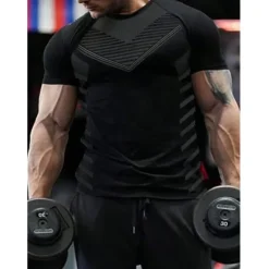 Sale OUKU Men's Fitness Tops Sports T-Shirt Crew Neck Short Sleeve Sport Casual Daily Gym Quick dry Breathable Soft Color Block Black Yellow Activewear Fashion Basic