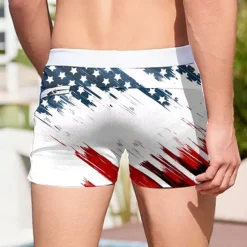 Discount OUKU Men's Flag American Flag National Flag Swimming Trunks Board Shorts Swim Shorts Mid Waist Fashion Designer Surfing Holiday Beach Pocket Drawstring Elastic Waist Designer Clothing Apparel