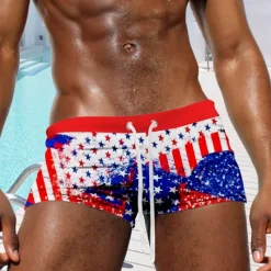 Online OUKU Men's Flag American Flag National Flag Swim Trunks Swim Shorts Board Shorts Mid Waist Fashion Designer Surfing Holiday Beach Pocket Drawstring Elastic Waist Designer Clothing Apparel Red