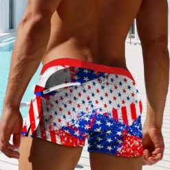 Online OUKU Men's Flag American Flag National Flag Swim Trunks Swim Shorts Board Shorts Mid Waist Fashion Designer Surfing Holiday Beach Pocket Drawstring Elastic Waist Designer Clothing Apparel Red
