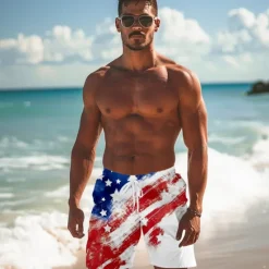 Sale OUKU Men's Flag American Flag National Flag Swimming Trunks Board Shorts Shorts Mid Waist Fashion Streetwear Hawaiian Casual Daily Holiday Pocket Drawstring Elastic Waist Designer Clothing Apparel