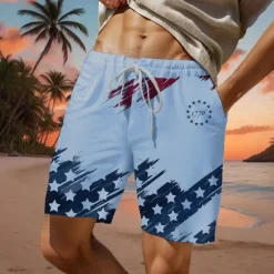New OUKU Men's Flag American Flag National Flag Swim Shorts Board Shorts Swimming Trunks Mid Waist Fashion Streetwear Designer Casual Daily Holiday Pocket Drawstring Elastic Waist Designer Clothing Apparel