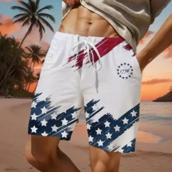 New OUKU Men's Flag American Flag National Flag Swim Shorts Board Shorts Swimming Trunks Mid Waist Fashion Streetwear Designer Casual Daily Holiday Pocket Drawstring Elastic Waist Designer Clothing Apparel