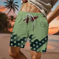 New OUKU Men's Flag American Flag National Flag Swim Shorts Board Shorts Swimming Trunks Mid Waist Fashion Streetwear Designer Casual Daily Holiday Pocket Drawstring Elastic Waist Designer Clothing Apparel