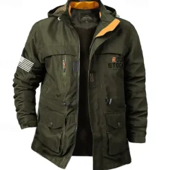 OUKU Men's Flag American US Flag Outdoor Jacket Coat Hoodie Jacket Tactical Practical Waterproof Casual Sports Outdoor Daily Wear Zip Front Adjustable Drawstring Hood Graphic Fall Winter Standing Collar