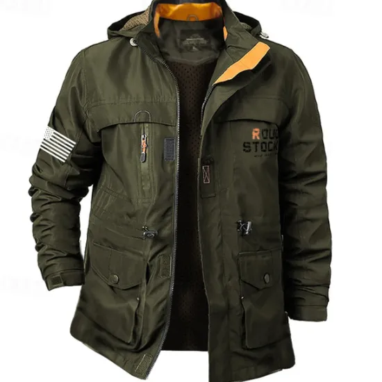 OUKU Men's Flag American US Flag Outdoor Jacket Coat Hoodie Jacket Tactical Practical Waterproof Casual Sports Outdoor Daily Wear Zip Front Adjustable Drawstring Hood Graphic Fall Winter Standing Collar