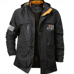 OUKU Men's Flag American US Flag Outdoor Jacket Coat Hoodie Jacket Tactical Practical Waterproof Casual Sports Outdoor Daily Wear Zip Front Adjustable Drawstring Hood Graphic Fall Winter Standing Collar