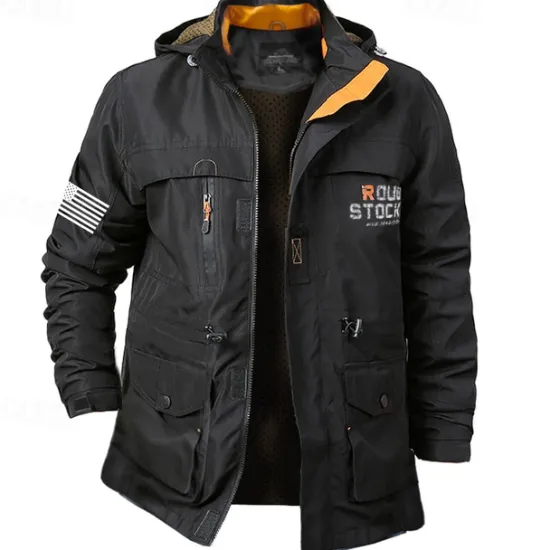 OUKU Men's Flag American US Flag Outdoor Jacket Coat Hoodie Jacket Tactical Practical Waterproof Casual Sports Outdoor Daily Wear Zip Front Adjustable Drawstring Hood Graphic Fall Winter Standing Collar