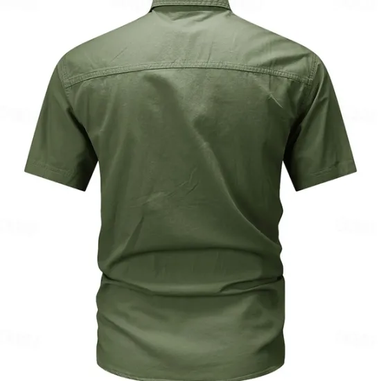 New OUKU Men's Flag American US Flag Letter Printed Work Shirt Western Shirt Cargo Shirt Short Sleeve Western Style Tactical Fashion Casual Going out Summer Turndown Buttons Print Black Army Green Khaki Dark