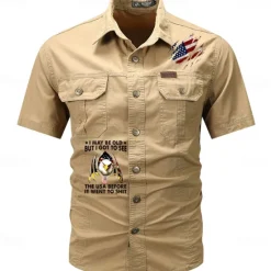 New OUKU Men's Flag American US Flag Letter Printed Work Shirt Western Shirt Cargo Shirt Short Sleeve Western Style Tactical Fashion Casual Going out Summer Turndown Buttons Print Black Army Green Khaki Dark