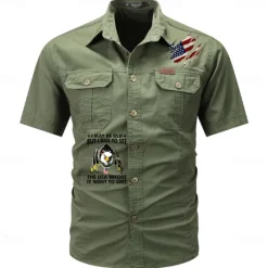 New OUKU Men's Flag American US Flag Letter Printed Work Shirt Western Shirt Cargo Shirt Short Sleeve Western Style Tactical Fashion Casual Going out Summer Turndown Buttons Print Black Army Green Khaki Dark