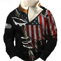 Best OUKU Men's Flag Arrow Sweatshirt Quarter Zip Sweatshirt Long Sleeve Sweatshirt Stand Collar Quarter Zip Casual Vintage Retro 3D Print Vacation Going out Streetwear Half Zip Fall Winter Black