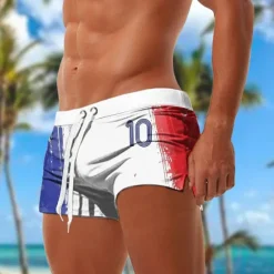 New OUKU Men's Flag Football European pattern Swimming Trunks Board Shorts Swim Shorts Mid Waist Fashion Designer Surfing Holiday Beach Pocket Drawstring Elastic Waist Designer Clothing Apparel