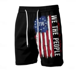 OUKU Men's Flag Letter American Flag Swim Trunks Swim Shorts Board Shorts Mid Waist Fashion Streetwear Designer Casual Daily Holiday Pocket Drawstring Elastic Waist Designer Clothing Apparel Black