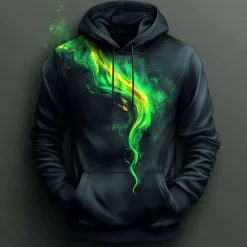 Clearance OUKU Men's Flame Hoodies Sweatshirt Fashion Cool Long Sleeve Crew Neck Party Holiday Streetwear Drawstring Fall Winter Designer Black
