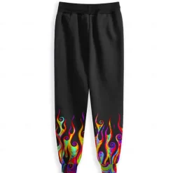 Outlet OUKU Men's Flame Sweatpants Joggers Pants Trousers Mid Waist Drawstring Elastic Waist Fashion Street Dailywear Pocket Spring Fall Winter 3D Print Black
