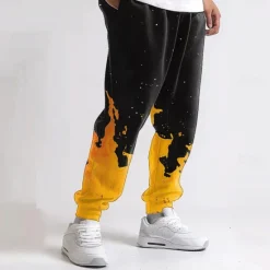 New OUKU Men's Flame Sweatpants Joggers Mid Waist Casual Party Daily 3D Print Spring Fall & Winter 3D Print Black
