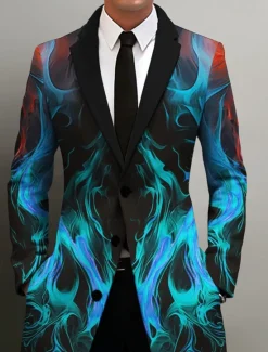 Online OUKU Men's Flame Winter Coat Overcoat Coat Warm Breathable Comfortable Business Abstract Work Wear to work Going out Pocket Print Fall & Winter Turndown Long Sleeve Blue Orange Green