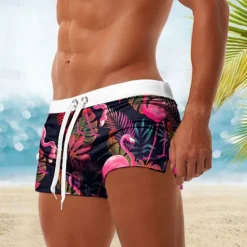 Online OUKU Men's Flamingo Bird Swim Trunks Swim Shorts Board Shorts Mid Waist Fashion Designer Surfing Holiday Beach Pocket Drawstring Elastic Waist Designer Clothing Apparel