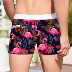 Online OUKU Men's Flamingo Bird Swim Trunks Swim Shorts Board Shorts Mid Waist Fashion Designer Surfing Holiday Beach Pocket Drawstring Elastic Waist Designer Clothing Apparel