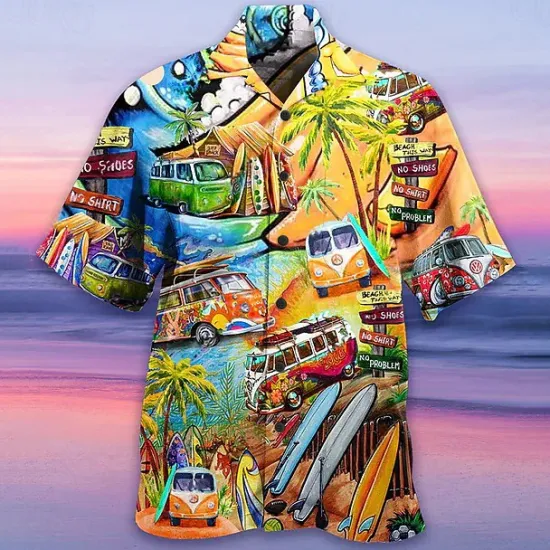 Discount OUKU Men's Flamingo Lights Shirt Summer Hawaiian Shirt Aloha Shirt Short Sleeve Shirt Turndown Tropical Fashion Streetwear Casual Hawaiian Holiday Black Yellow Light Green S M L