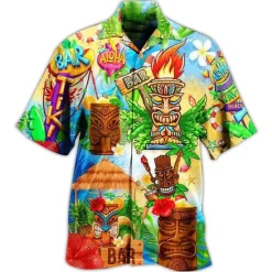 Discount OUKU Men's Flamingo Lights Shirt Summer Hawaiian Shirt Aloha Shirt Short Sleeve Shirt Turndown Tropical Fashion Streetwear Casual Hawaiian Holiday Black Yellow Light Green S M L