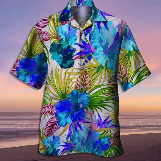 Discount OUKU Men's Flamingo Lights Shirt Summer Hawaiian Shirt Aloha Shirt Short Sleeve Shirt Turndown Tropical Fashion Streetwear Casual Hawaiian Holiday Black Yellow Light Green S M L