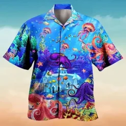 Discount OUKU Men's Flamingo Lights Shirt Summer Hawaiian Shirt Aloha Shirt Short Sleeve Shirt Turndown Tropical Fashion Streetwear Casual Hawaiian Holiday Black Yellow Light Green S M L