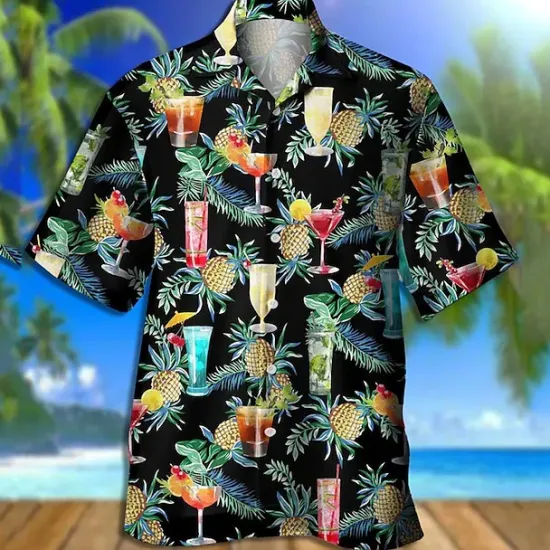 Discount OUKU Men's Flamingo Lights Shirt Summer Hawaiian Shirt Aloha Shirt Short Sleeve Shirt Turndown Tropical Fashion Streetwear Casual Hawaiian Holiday Black Yellow Light Green S M L
