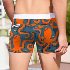 Best OUKU Men's Flamingo Octopus Swim Trunks Swim Shorts Board Shorts Mid Waist 3D Print Hawaiian Surfing Holiday Beach Drawstring with Mesh lining Elastic Waist Designer Clothing Apparel