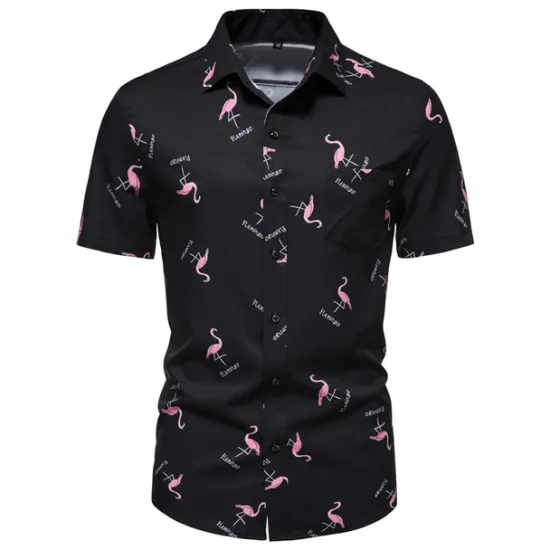 Best OUKU Men's Flamingo Tropical Shirt Summer Hawaiian Shirt Aloha Shirt Short Sleeve Shirt Turndown Designer Color Block Classic Holiday Black White 3D Print S M L