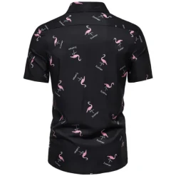 Best OUKU Men's Flamingo Tropical Shirt Summer Hawaiian Shirt Aloha Shirt Short Sleeve Shirt Turndown Designer Color Block Classic Holiday Black White 3D Print S M L