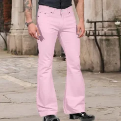 Hot OUKU Men's Flared Pants Bell Bottom Casual Pants Buttons Lightweight Plain Comfort Breathable Casual Holiday Disco Lights Fashion Classic Style Black White