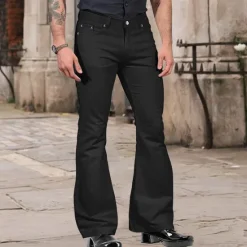 Hot OUKU Men's Flared Pants Bell Bottom Casual Pants Buttons Lightweight Plain Comfort Breathable Casual Holiday Disco Lights Fashion Classic Style Black White