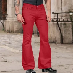 Hot OUKU Men's Flared Pants Bell Bottom Casual Pants Buttons Lightweight Plain Comfort Breathable Casual Holiday Disco Lights Fashion Classic Style Black White
