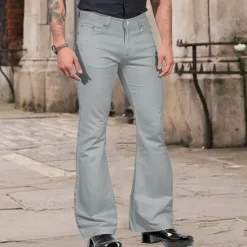 Hot OUKU Men's Flared Pants Bell Bottom Casual Pants Buttons Lightweight Plain Comfort Breathable Casual Holiday Disco Lights Fashion Classic Style Black White