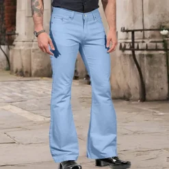 Hot OUKU Men's Flared Pants Bell Bottom Casual Pants Buttons Lightweight Plain Comfort Breathable Casual Holiday Disco Lights Fashion Classic Style Black White