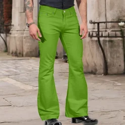 Hot OUKU Men's Flared Pants Bell Bottom Casual Pants Buttons Lightweight Plain Comfort Breathable Casual Holiday Disco Lights Fashion Classic Style Black White