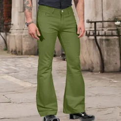 Hot OUKU Men's Flared Pants Bell Bottom Casual Pants Buttons Lightweight Plain Comfort Breathable Casual Holiday Disco Lights Fashion Classic Style Black White
