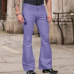 Hot OUKU Men's Flared Pants Bell Bottom Casual Pants Buttons Lightweight Plain Comfort Breathable Casual Holiday Disco Lights Fashion Classic Style Black White