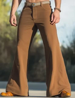 New OUKU Men's Flared Pants Bell Bottom Trousers Chinos Casual Pants Pocket Straight Leg Plain Comfort Soft Full Length Outdoor Daily Going out Fashion Streetwear Black White Micro-elastic